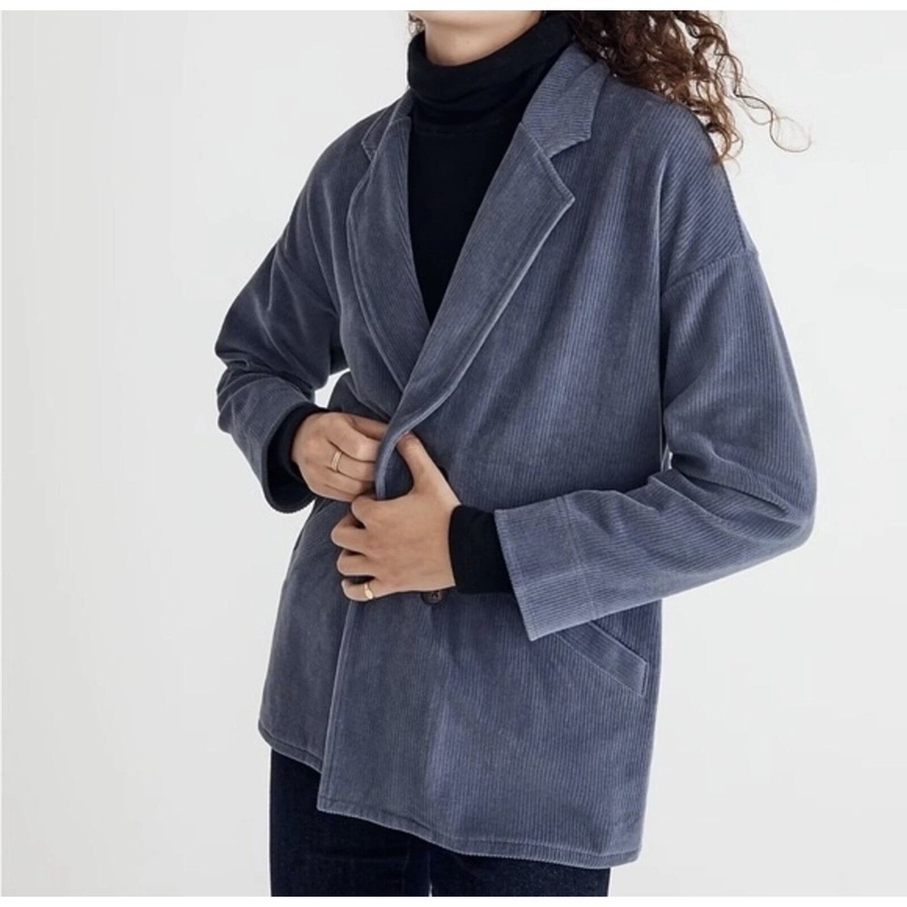 Madewell Knit Corduroy Velour Redford Blazer Womens M Faded Indigo Dark Academia